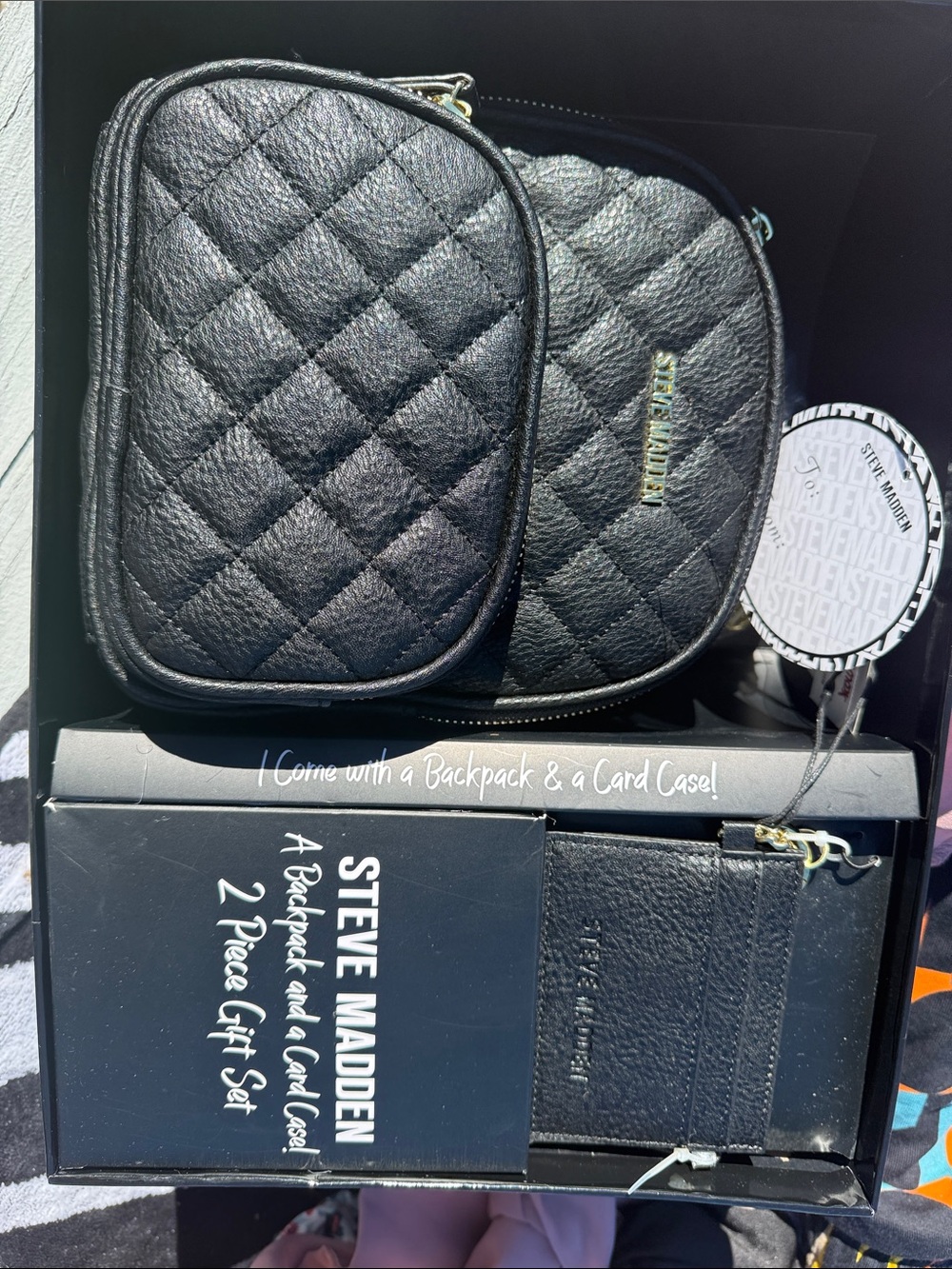 Steve Madden Black Quilted Mini Crossbody with Card Case